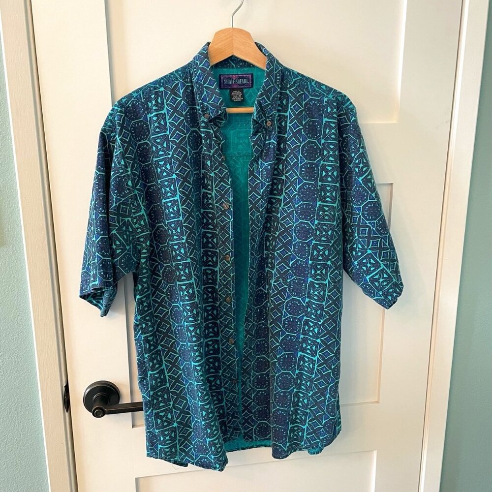 Vintage Shah-Safari Mens Tiki Vacation Button Down Shirt